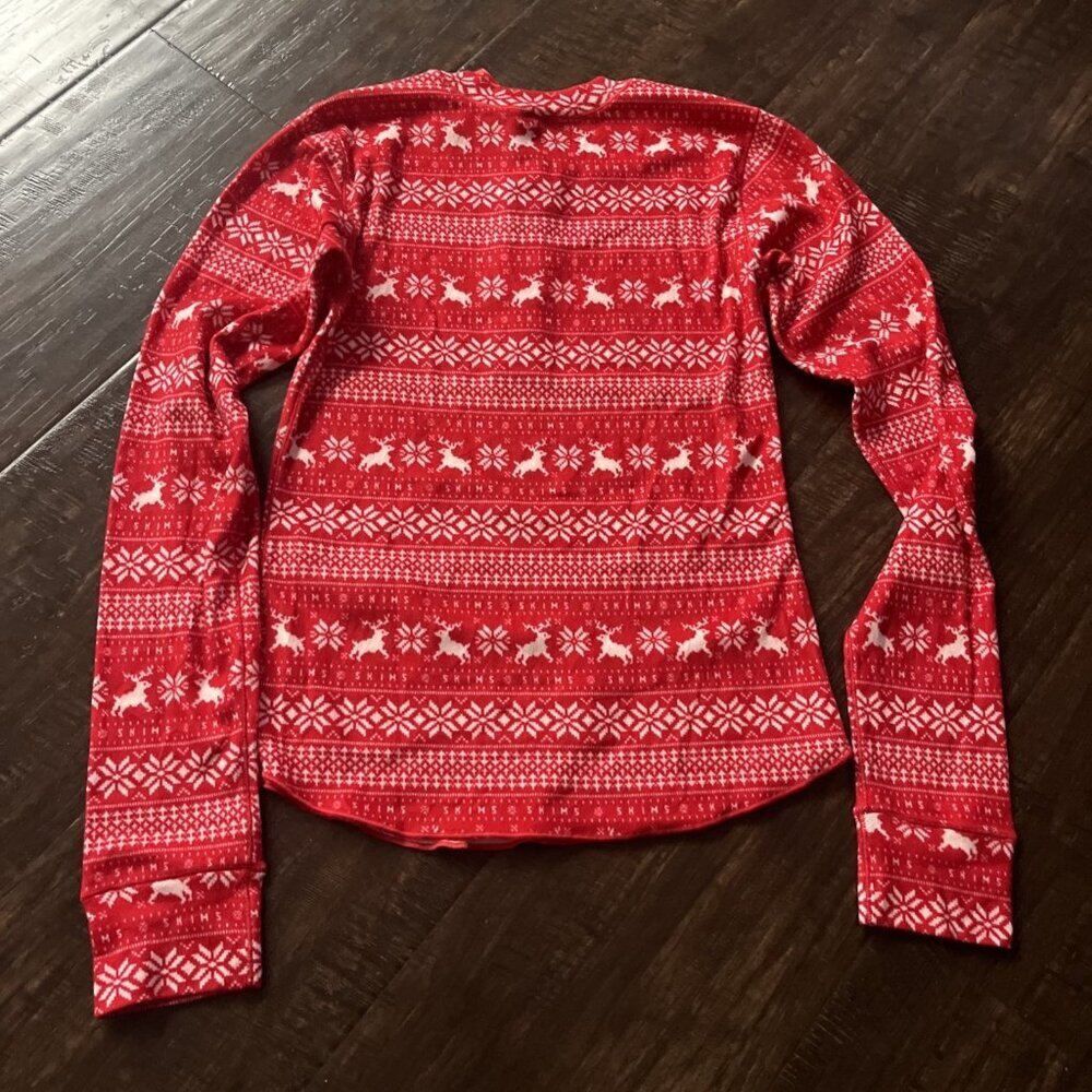 SKIMS Logo Plush HOLIDAY Pajama Red Deer Fair Isle Long Sleeve Soft Size Small - Picture 5 of 5